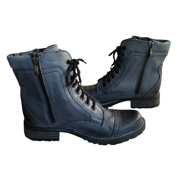 V Italia Blue Edgy Moto Combat Leather Boots Lace-Up Zip SZ 39 (US 8.5-9) - Picture 6 of 8